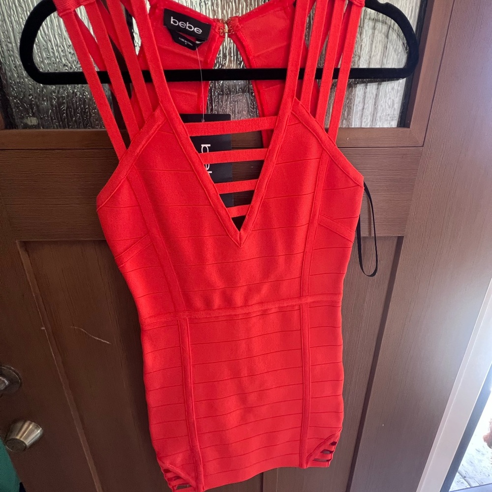 Bebe Fiery Red Strappy Dress